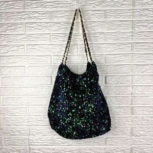 89th and Madison Blue Green Sequined Shoulder Bag Bucket Tote Bag